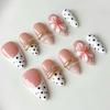 24PCS French Polka Dots Press On Nails Sweet 3D Pink Flower Yellow Almond Fake Nails for Women Cute Ins Style Wearable Nail Tips