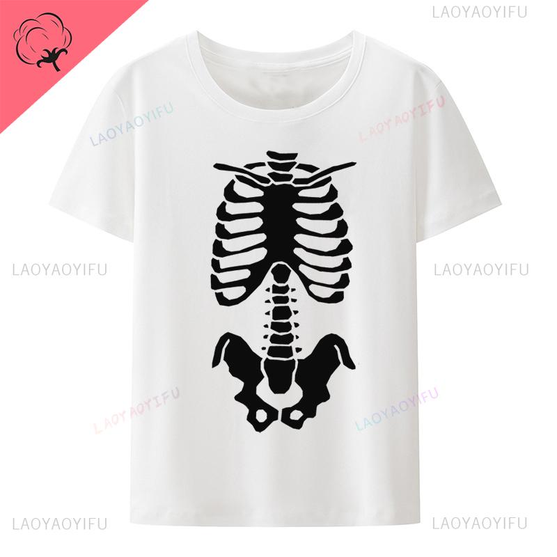 Halloween Finger Skeleton Printed  Tshirt Gothic Street Fashion Oneck Cotton Short Sleeve Tee Loose Breathable Hipster Tops