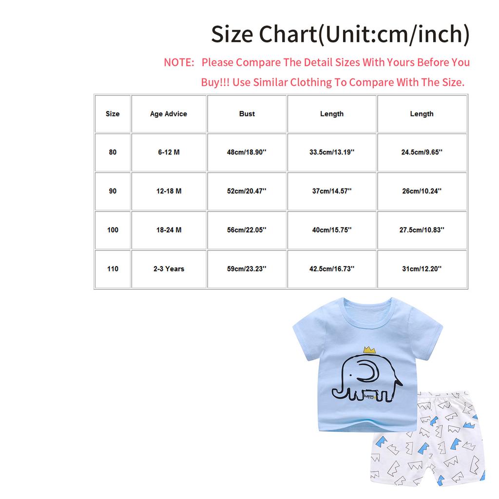 Toddler Baby Boys Girls Short Sleeve Cartoon T-Shirt+Shorts Outfits Set 0-3Y
