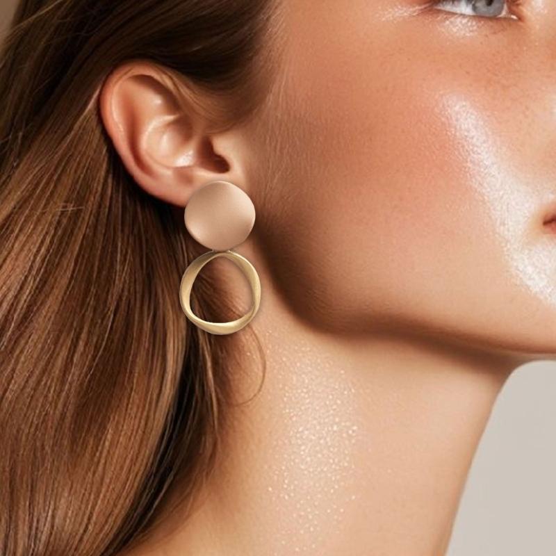 Trendy Round Khaki Dangle Earrings With Sturdy Alloy Construction Alloy Geometric Jewelry For Versatile Styling