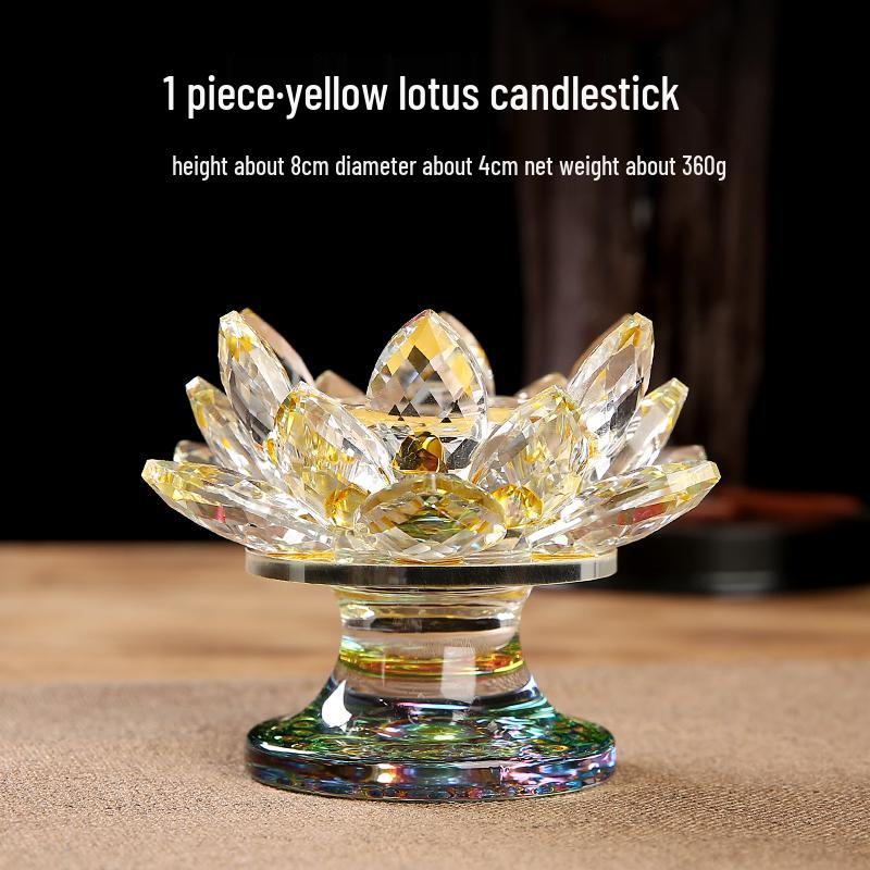 Seven-Color Crystal Lotus Candle Holder for Buddhist Offerings: Eternal Ornament for Home Altar
