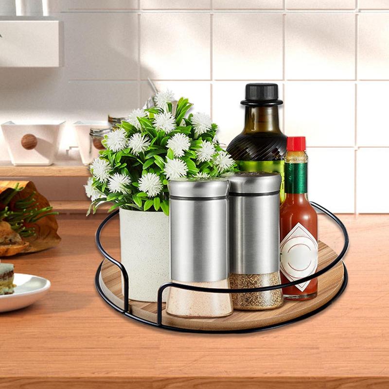 360 Degree Rotating Lazy Turntable Rack home Versatile Rotating Storage Rack Kitchen Round Wooden Seasoning Rack Turntable
