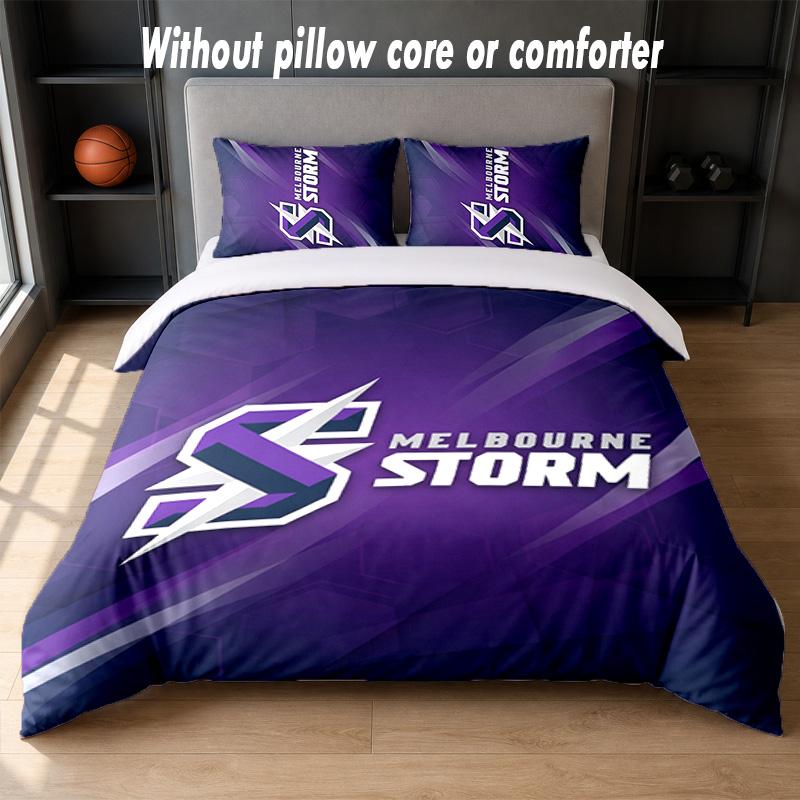 Melbourne Storm Design Bed Bedding Set 1 Duvet Cover + 2 Pillowcases Soft Breathable Household Bed Linens