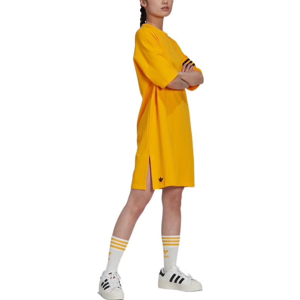 adidas Originály Jednobarevné Logo Kulatý Výstřih Svetrové Šaty Dámské Šaty Žluté HM1748