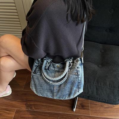 Modische Vintage-Denim-Tragetasche – Crossbody-Tasche mit großem Fassungsvermögen für Studenten.