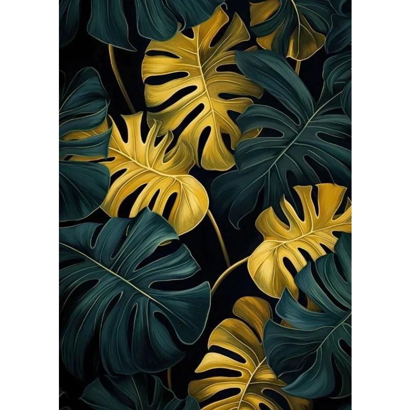 Texture Noir et Or Diverses Feuilles Impression d'Affiche Peinture sur Toile Art Mural Moderne Image HD pour Salon Décoration de Maison Cadeaux