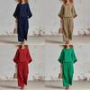 Womens Summer Linen Cotton Blended Top Wide Leg Pants Suit With Spliced Pattern For Casual Office Wear