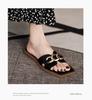 Internet Celebrities Ins Metal Buckle Open Toe Cool Slippers Female Tide 2024 Summer Square Head Flat Bottom Fashion Wear Half Slippers