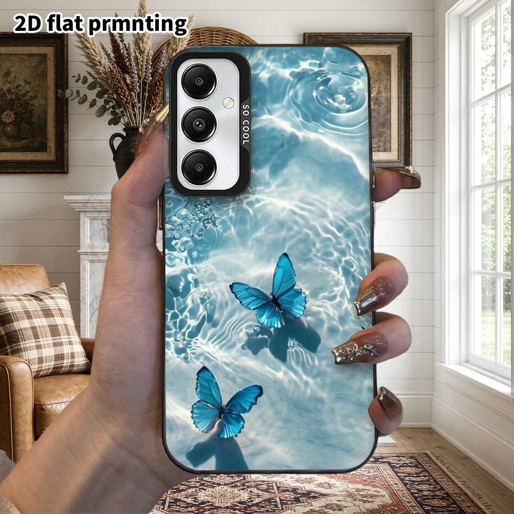 Phone Case: 2D Flat Samsung Galaxy A34 A35 M05 M06 S20 S22 S21 FE Plus 5G Case, Couples Design, Underwater Blue Glitter Butterfly, Christmas and Hallo