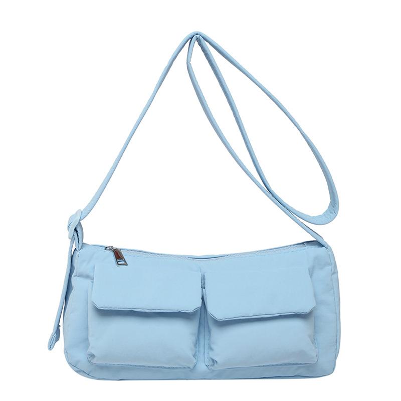 

New niche lightweight double pocket nylon bag underarm bag versatile single shoulder messenger bag bag women синій