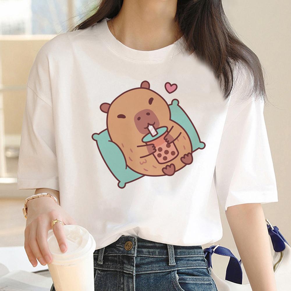Capybara T-Shirt Damen Designer T-Shirts Mädchen Harajuku Kleidung Sommer Kurzarm T-Shirts