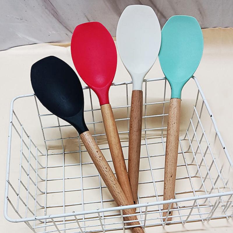 Home Cooking Utensils Silica Gel Scoop Salad Agitator Scoop Wood Handle Pot Cooking Silica Gel Pot Scoop Kitchen Utensils