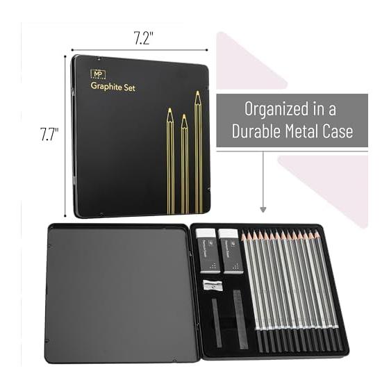 Mr. Pen - 19 Piece Sketch Pencils Set, Graphite Pencils (10B-6H) & Graphite Sticks, Eraser, Metal Sharpener for Drawing, Sketching, Shading, Art
