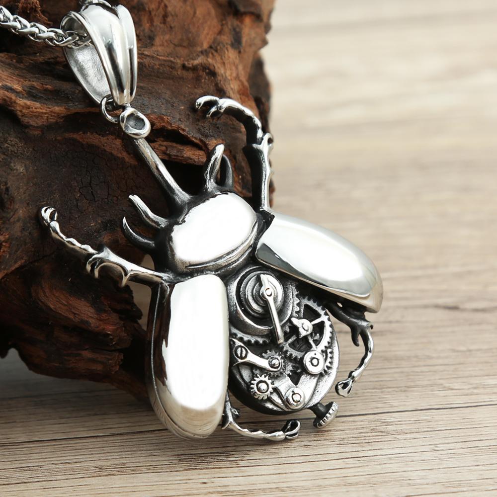 Vintage Steampunk Mechanical Gear Beetle Pendant For Men 316L Stainless Steel  Biker Heavy Metal Jewelry Gifts