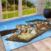 Fairy Tale Troll Family Rug, Old Trolls on Raft Lake Night Print Floor Mat for Living Room Bedroom Home Decor