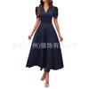 New European and American women's clothing fashion temperament high waist high waist short sleeve dress