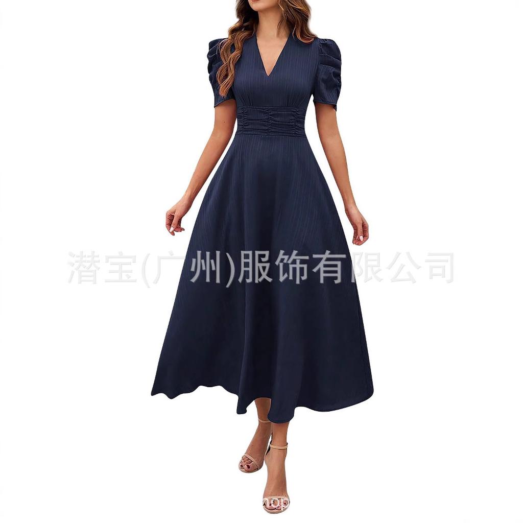 New European and American women's clothing fashion temperament high waist high waist short sleeve dress
