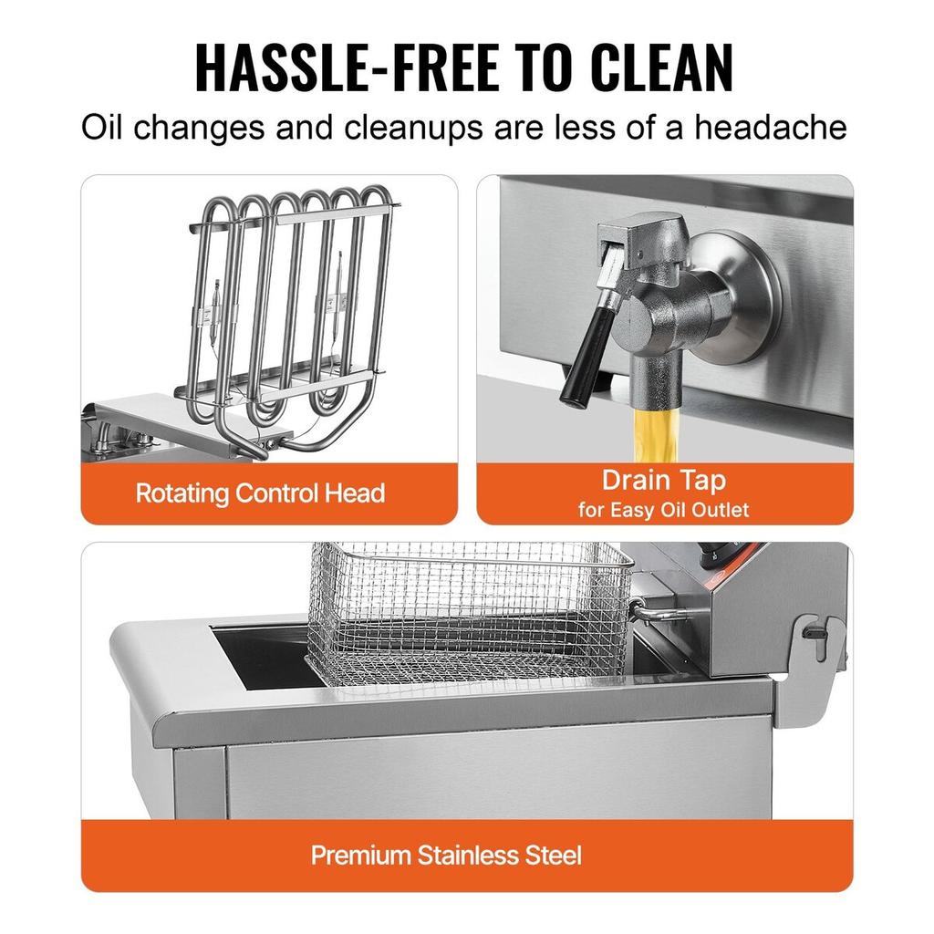 Commercial Electric Deep Fryer 3000W 9L Stainless Steel Upgrade 200°C