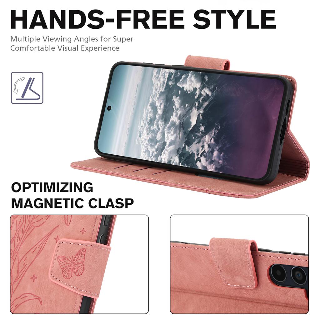 For Samsung Galaxy A57 5G Case Flower Butterfly Leather Wallet Phone Cover with Hand Strap