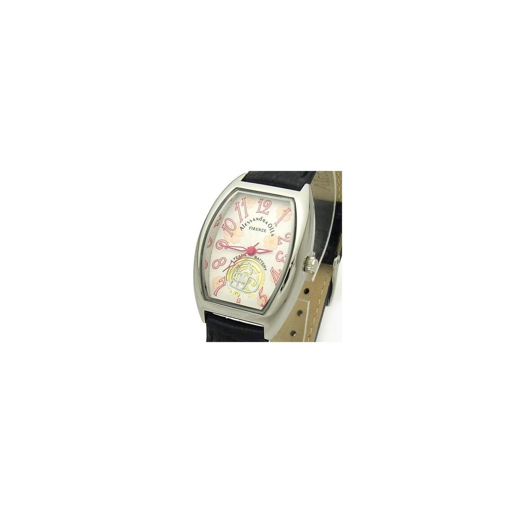 Alessandra Olla Women's Watch Flower Dial Barrel Case Leather Band Quartz AO-4850-SVBK