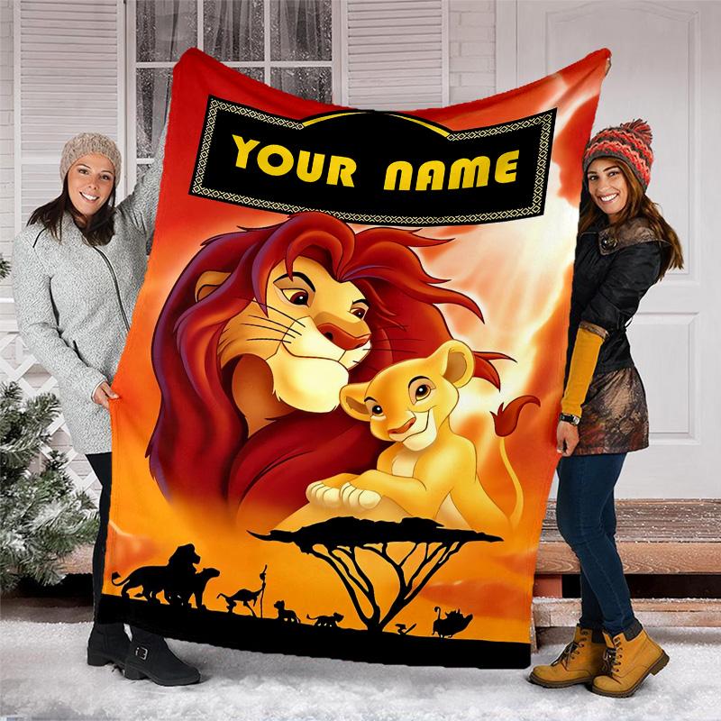 Customizable Lion King Throw Blanket – Personalized Name, All-Season Cozy Snug Blanket, Machine Washable, Personalized Blanket