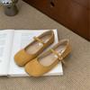 2025 Spring and Summer New Fairy Ballet Shoes Square Head Shallow Mouth Late Evening Wind One-word Buckle Mary Jane Shoes Suede Ladyshoes