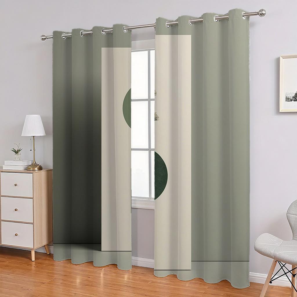 2pc Geometric Floral Print Curtains   Polyester Fabric   Machine Washable   Suitable for Bedroom and Living Room Decoration