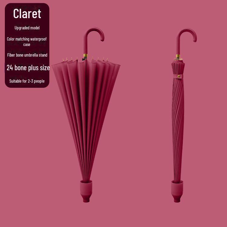 Women's 24-Rib Large Waterproof Umbrella, Wind-Resistant, Sunny/Rainy Use, Car-Mounted with Long Handle