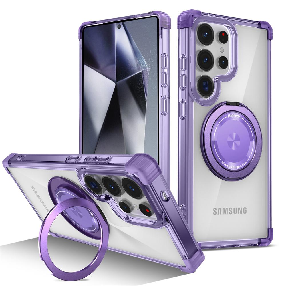 Rotating Magnetic Stand Transparent Phone Case for Samsung Galaxy S26 Ultra S25 Edge S23 S22 S21 Plus S24 FE Shockproof Cover