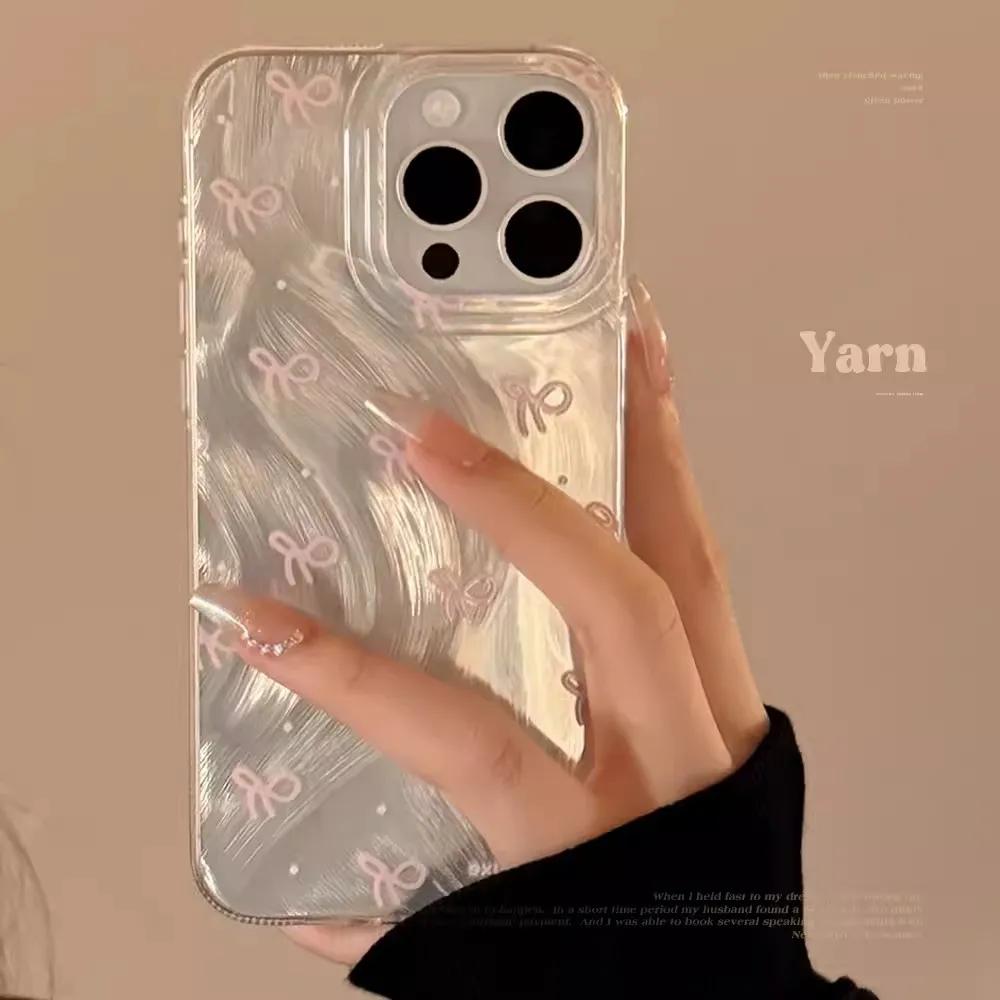 For iPhone 16 Pro Case Luxury Laser Silver Bow Knot Case for iPhone 15 14 13 12 11 Pro Max 16E 7 8 16 Plus SE2 X XS XR Cover