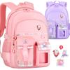 2024 Rutig Skolväska för Flickor, Lättviktig, Ryggstödjande, Stor Kapacitet, för Åldrar 6-12.