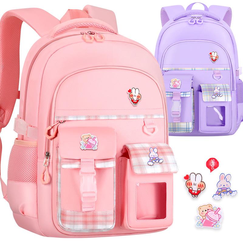 2024 Rutig Skolväska för Flickor, Lättviktig, Ryggstödjande, Stor Kapacitet, för Åldrar 6-12.