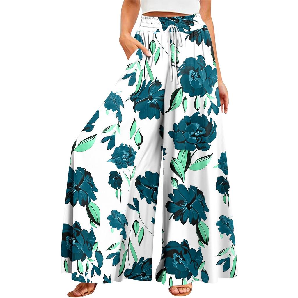 Women's Summer Wide Leg Pants High Waisted Flowing Pockets Fashion Casual Casual Bohemian Printed Beach Pants