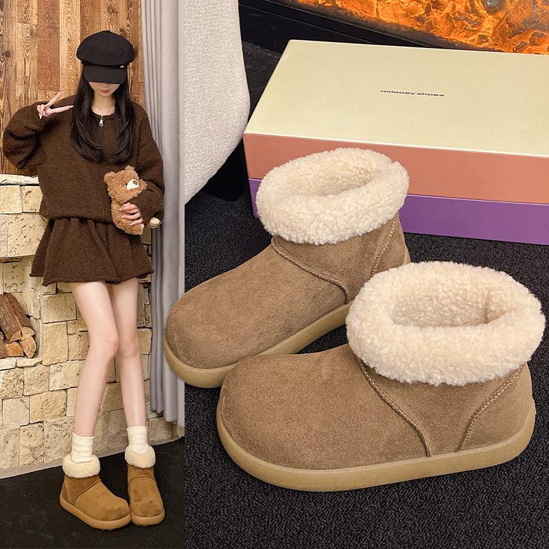 Ugly Cute Big Head Non-slip Snow Boots Winter New Thickened and Velvet Warm Fluffy Short Boots Birkenstock Cotton Shoes