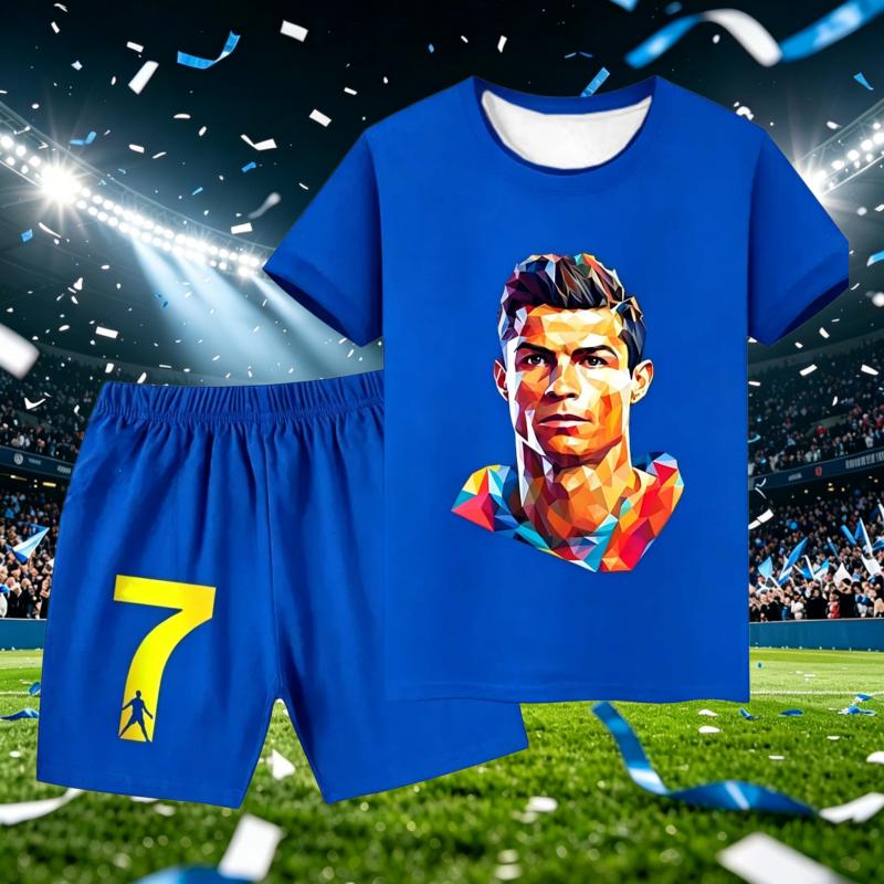 Letní novinka #7 Ronaldo Fotbalový dres Scooer Star 3D potisk Krátký rukáv Tričko+Šortky Set Venkovní sportovní oblečení Rodinná dětská trička
