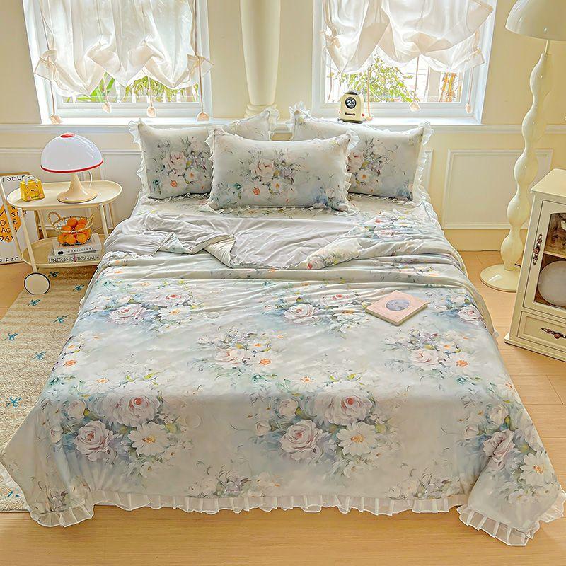 Ultraweiche Sommerkühlsteppdecke - Leicht, atmungsaktiv und hautfreundlich mit geprägtem floralem Druckdesign für alle Jahreszeiten