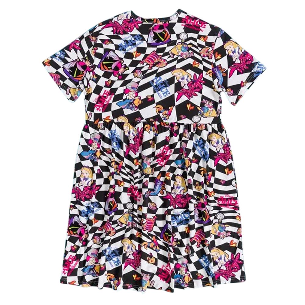 Alice In Wonderland Womens/Ladies Checked All-Over Print Smock Dress