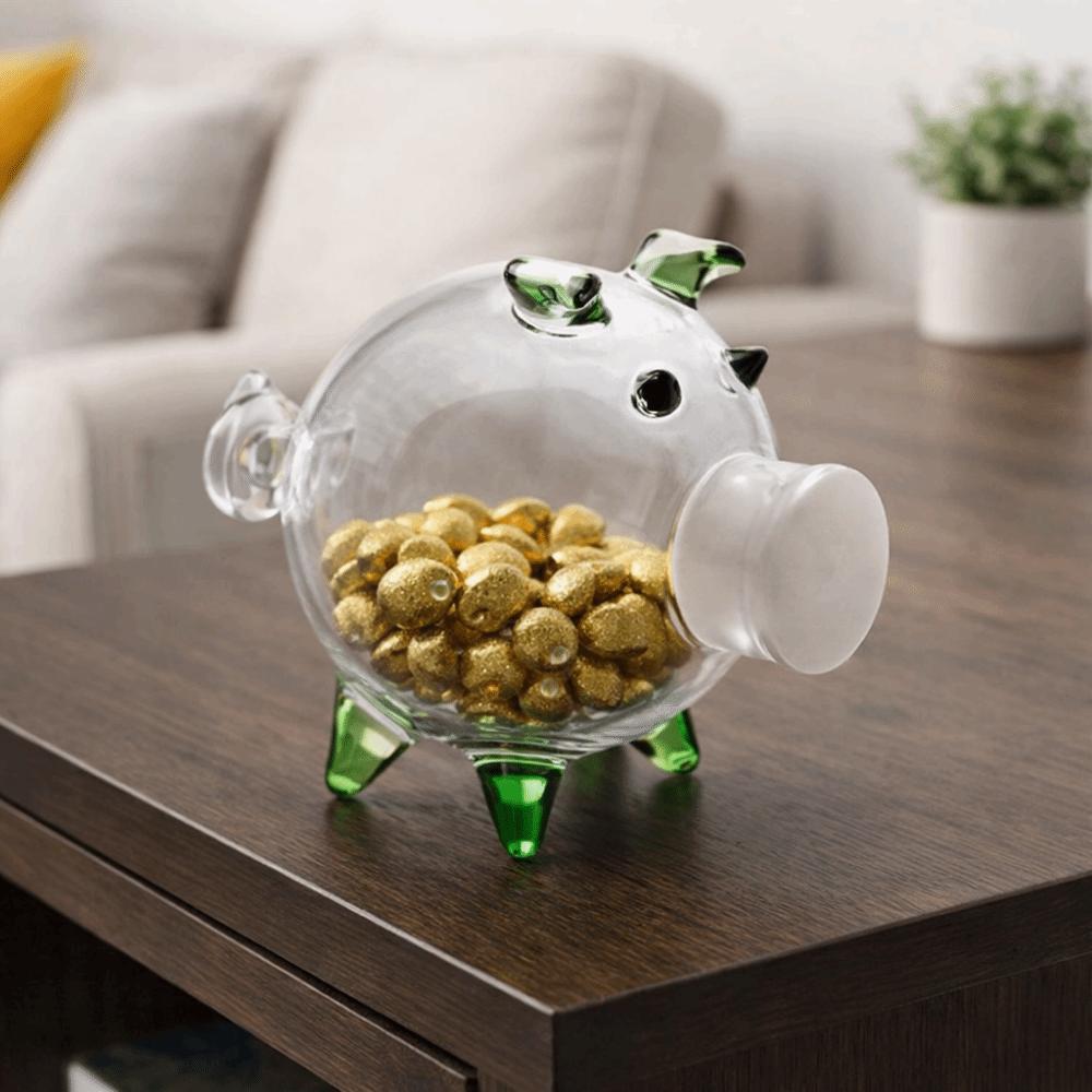 Visible Pig Shape Piggy Bank Cartoon Golden Beans Container Delicate Piggy Money Bank Home Decor