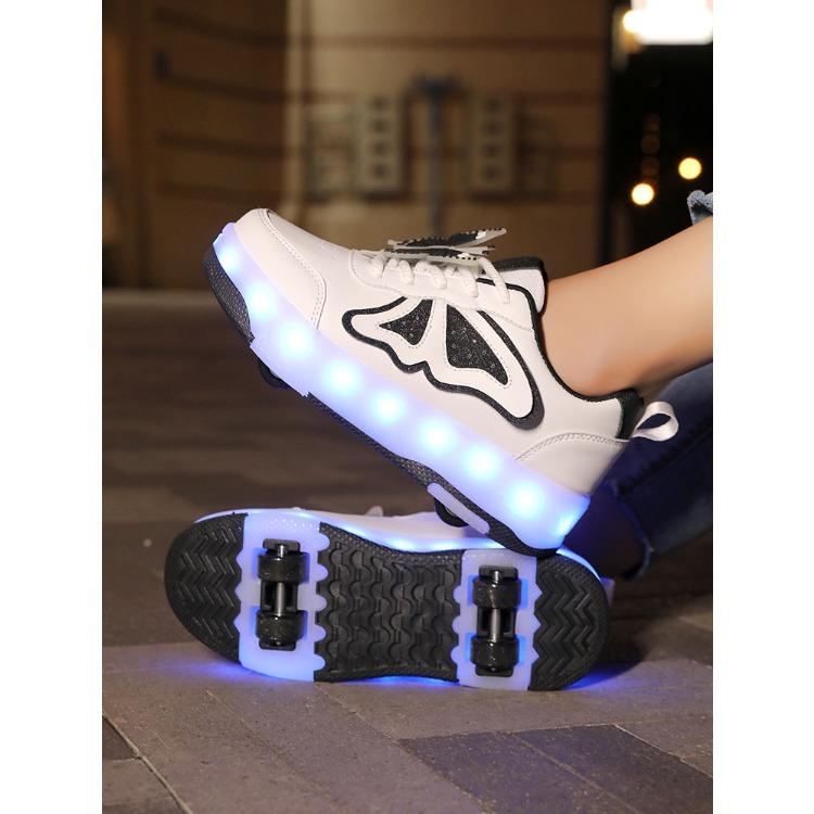 29-40 Boys Four-wheel Running Shoes Detachable Flat Shoes Rechargeable USB Luminous Sports Light Shoes Girls Roller Skates Boys Shoes
