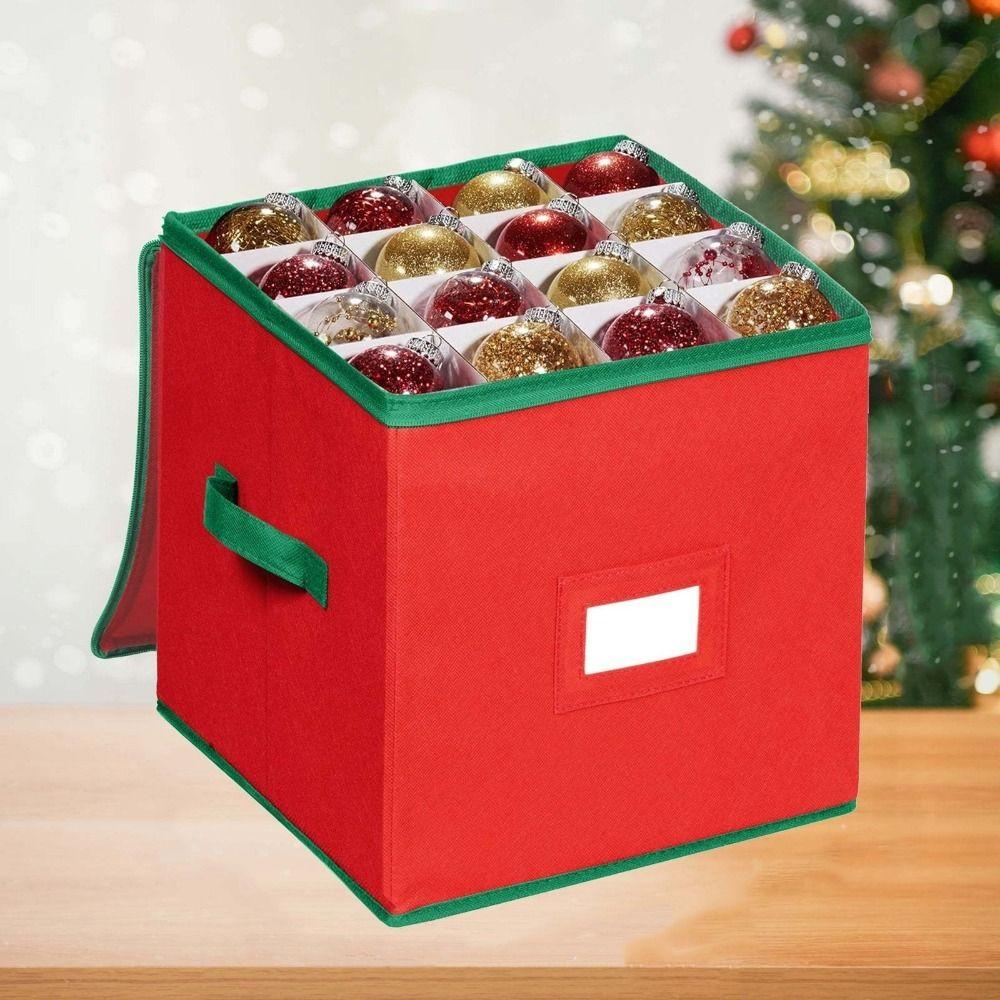 64 Grids Christmas Ball Storage Box Large Capacity Zipper Closure Ornament Storage Box Folding with Dividers