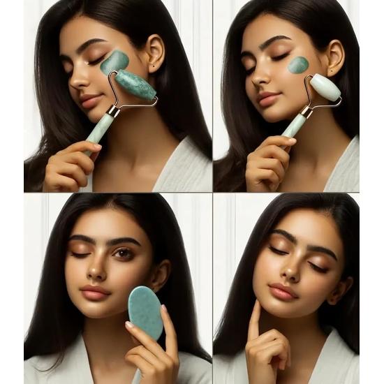 WILD OAK Jade Roller & Gua Sha Massager Combo Tool | Natural Jade Himalayan Stone | Healing Skin Wrinkles & Improves Skin Elasticity
