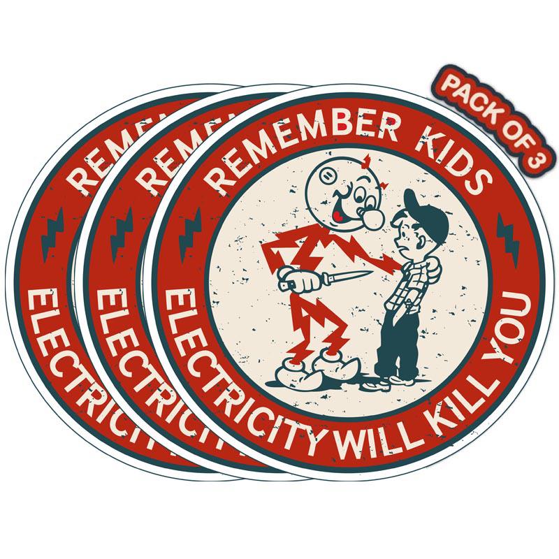 Electric Shock Warning Vinyl Sticker: 'Danger! Keep Children Away from Electricity'