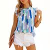 Women's sleeveless round neck colorful printed chiffon shirt
