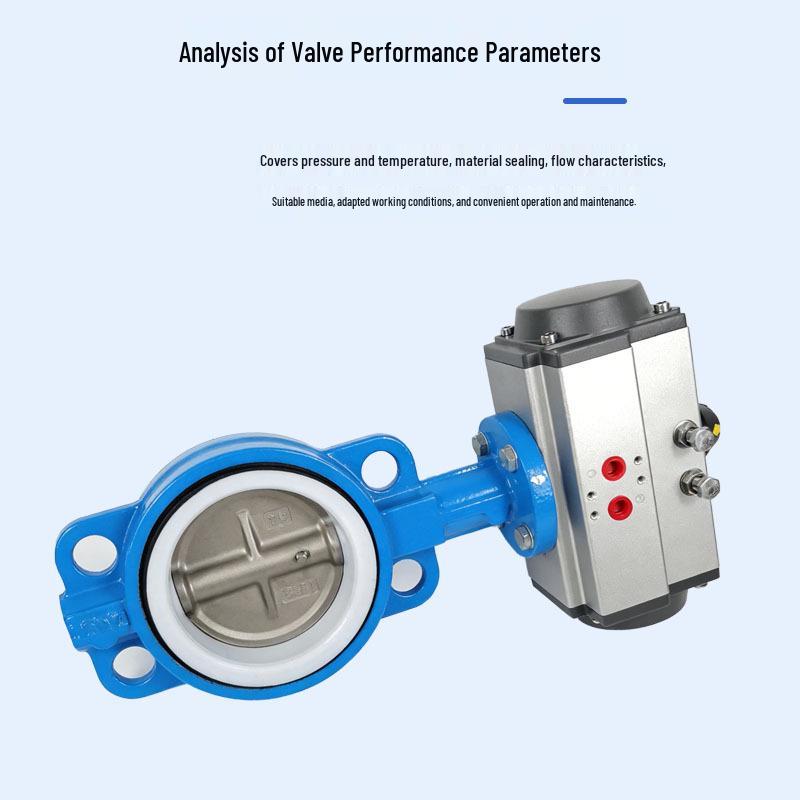 Pneumatic PTFE Butterfly Valve, 304 Valve Plate, Wafer Type, Ductile Iron Body, Sizes DN100, DN200, DN300.