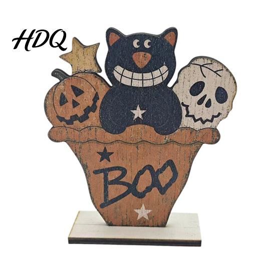 Minimalist Home Accessories Cute Halloween Black Cat Pumpkin Skull Decor Vintage Boo Wooden Unique Table Ornaments Signs Tabletop Decoration