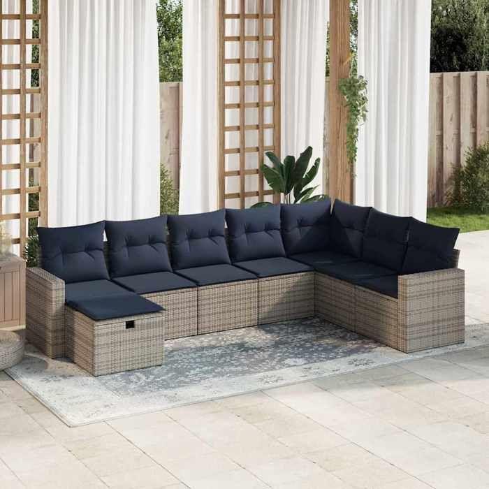 VidaXL Salon de jardin 8 pcs avec coussins gris résine tressée 3325437