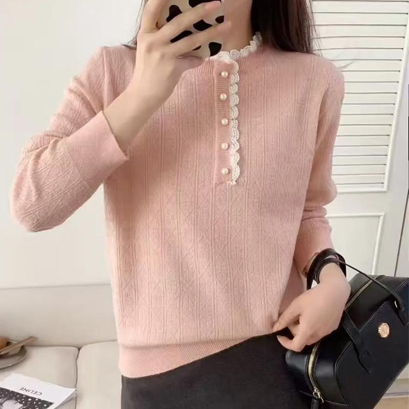 Top for Women Autumn Winter Large Size Loose Long Sleeve Knit Half-high Neck Pullover Sweaters Top
