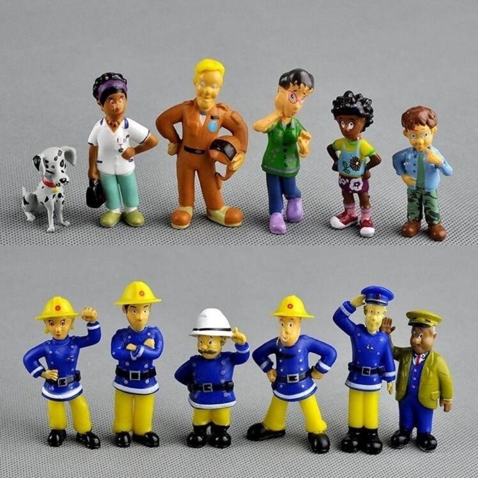 12Pcs/set Fireman Sam Cartoon Anime Fire Fighting Figure Model PVC Doll Toys Boy Girl Toy For Kids Birthday Xmas Gift