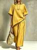 2026 new cross-border European and American women's elegant round neck casual loose short-sleeved two-piece set for women