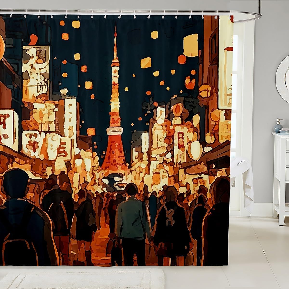 

Japanese Sushi Ramen Shower Curtain Food Theme Bath Curtain For Boys Girls Teens Cute Cartoon Sushi Ramen Bathroom Shower W60H190(CM)-1 Pcs